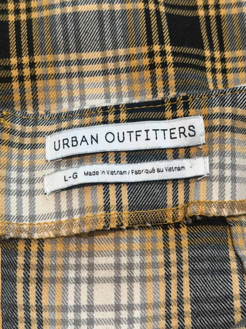 Urban Outfitters Plaid Mini Skirt Yellow Brown Slit L Academia Preppy - Picture 2 of 7